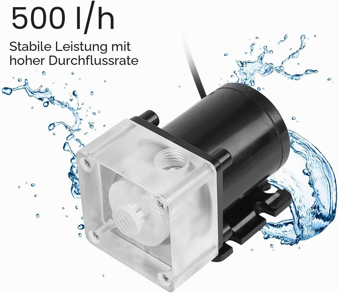 Wasserkühlpumpe, G1/4" Gewinde CPU Wasserpumpe Geräuschloses Computer Wasserkühlsystem Pumpe mit 4 M