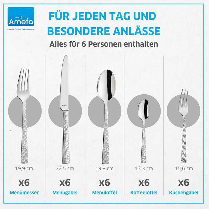 Amefa FELICITY Besteckset 30-teilig Edelstahl, Hochwertiges Besteck Set, Gehämmert, Essbesteck im Ha