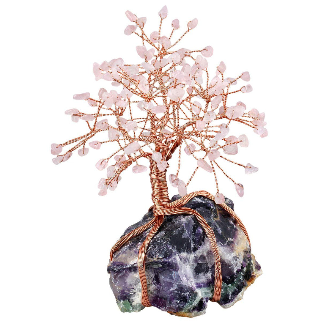 KYEYGWO Geld Baum umwickelt auf Crystal Base Bonsai Skulptur Figur für gutes Glück 3,5 Zoll Fluorit