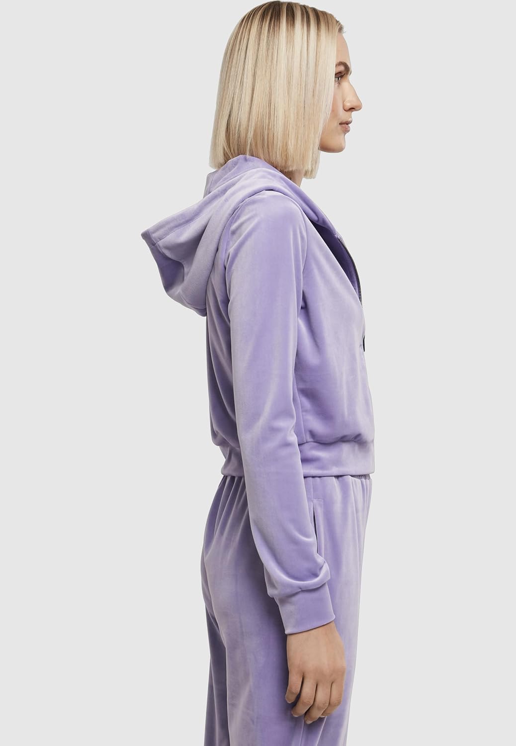 Urban Classics Damen Ladies Short Velvet Zip Hoody M Lavender, M Lavender