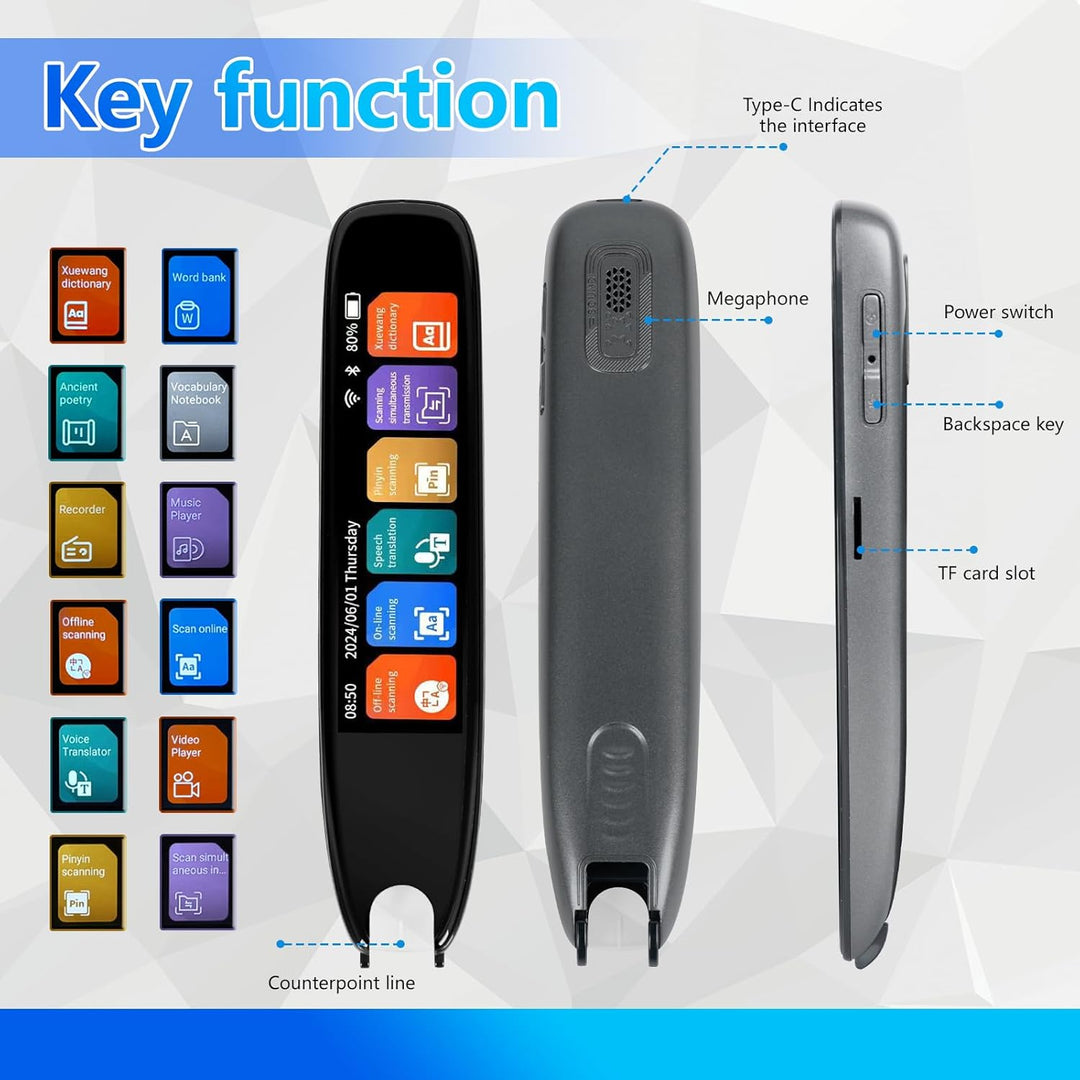 WingFly Scan Übersetzer Stift, Online 142 Sprachen Scan Reader Pen Lesestift mit 3,7 Zoll Touchscree