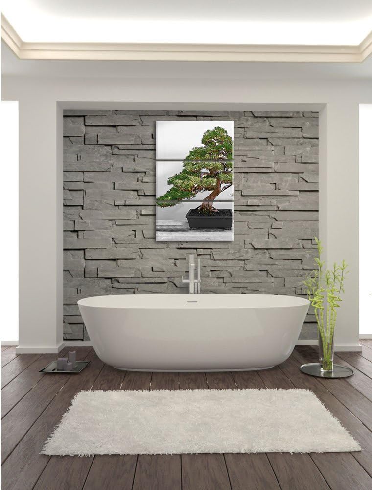 Pixxprint Bonsai Baum auf Holztisch als Leinwandbild | Grösse: 3 Teilig (120x80) | Wandbild| Kunstdr