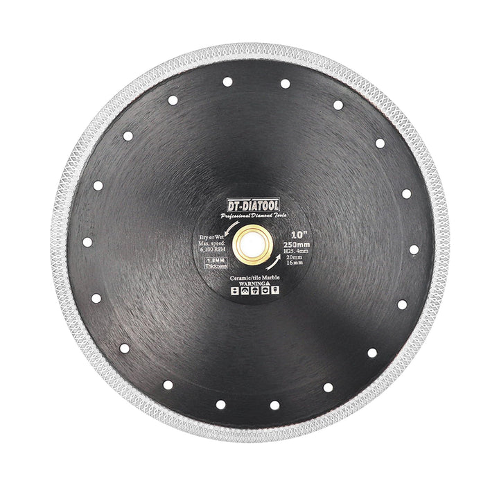 DT-DIATOOL Diamant Trennscheibe 250 mm x 25,4 mm/20 mm/16mm Sägeblatt mit X Mesh Turbo für Porzellan