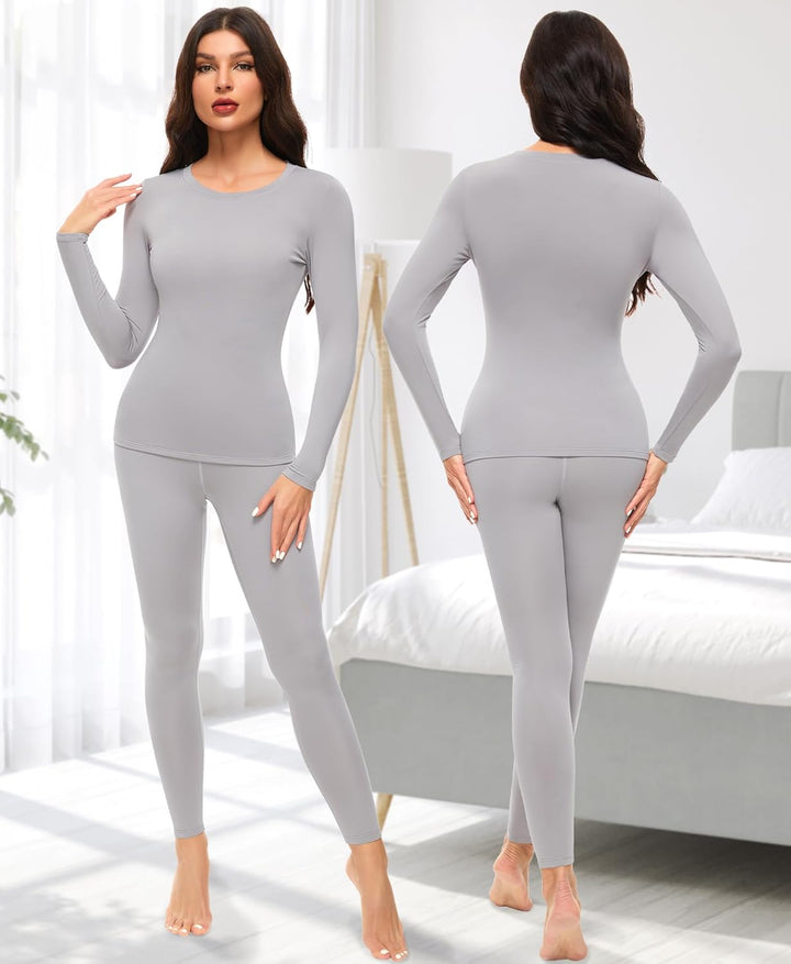 Ganado Thermounterwäsche Set Damen Innenfleece Thermowäsche Thermo Oberteil und Thermohose Leggings