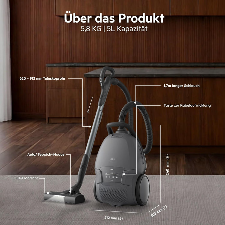 AEG Animal 8000 Staubsauger mit Beutel, Testsieger der Stiftung Warentest, hohe Saugleistung, Auto-M