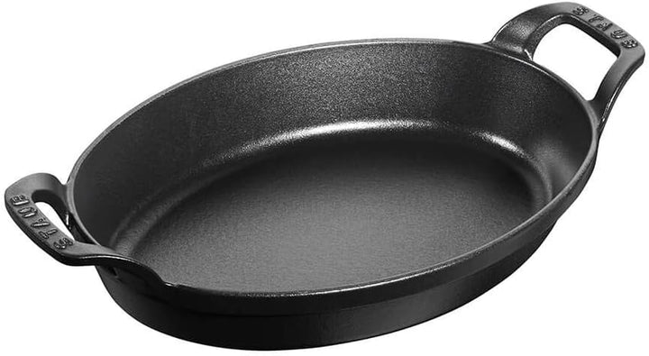 Staub 1302123 stapelbare Auflaufform, oval 21 cm, 0,7 L mit mattschwarzer Emaillierung im Inneren de
