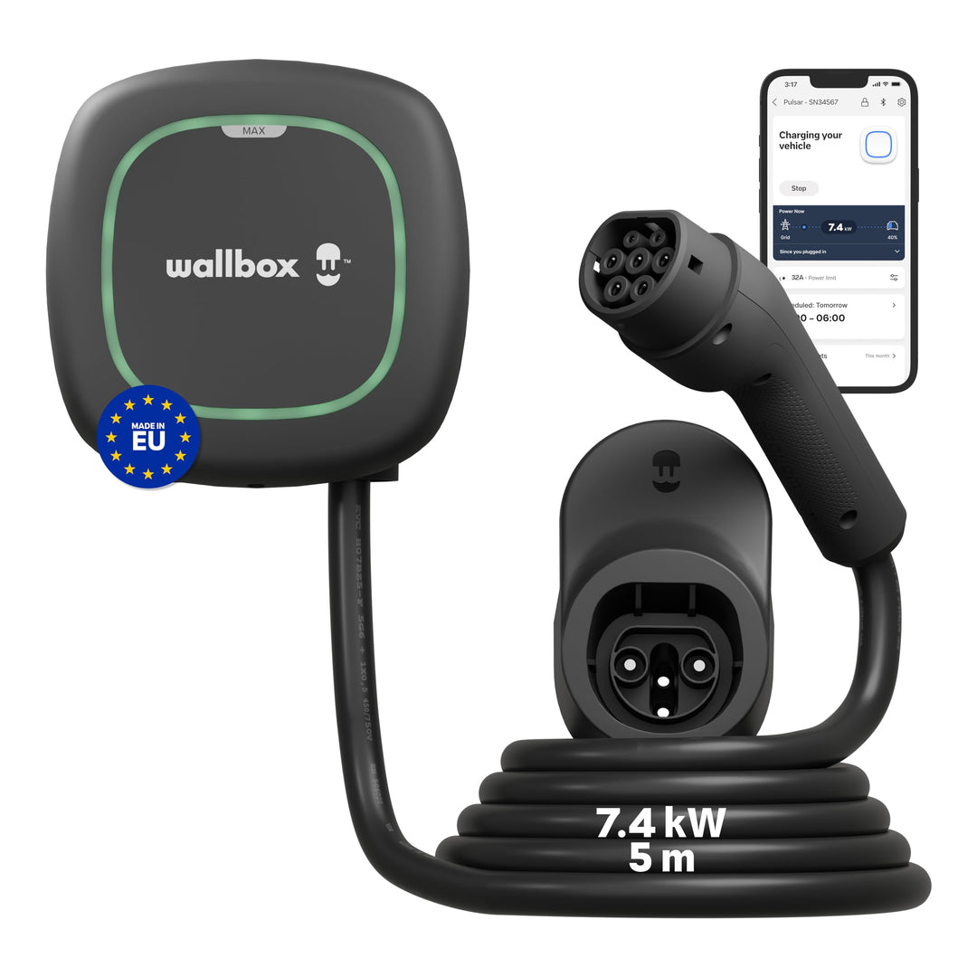 Wallbox Pulsar Max, Ladegerät für Elektrofahrzeuge (7.4kW, Tipo 1, Wi-Fi, Bluetooth, OCPP, Innen/Aus