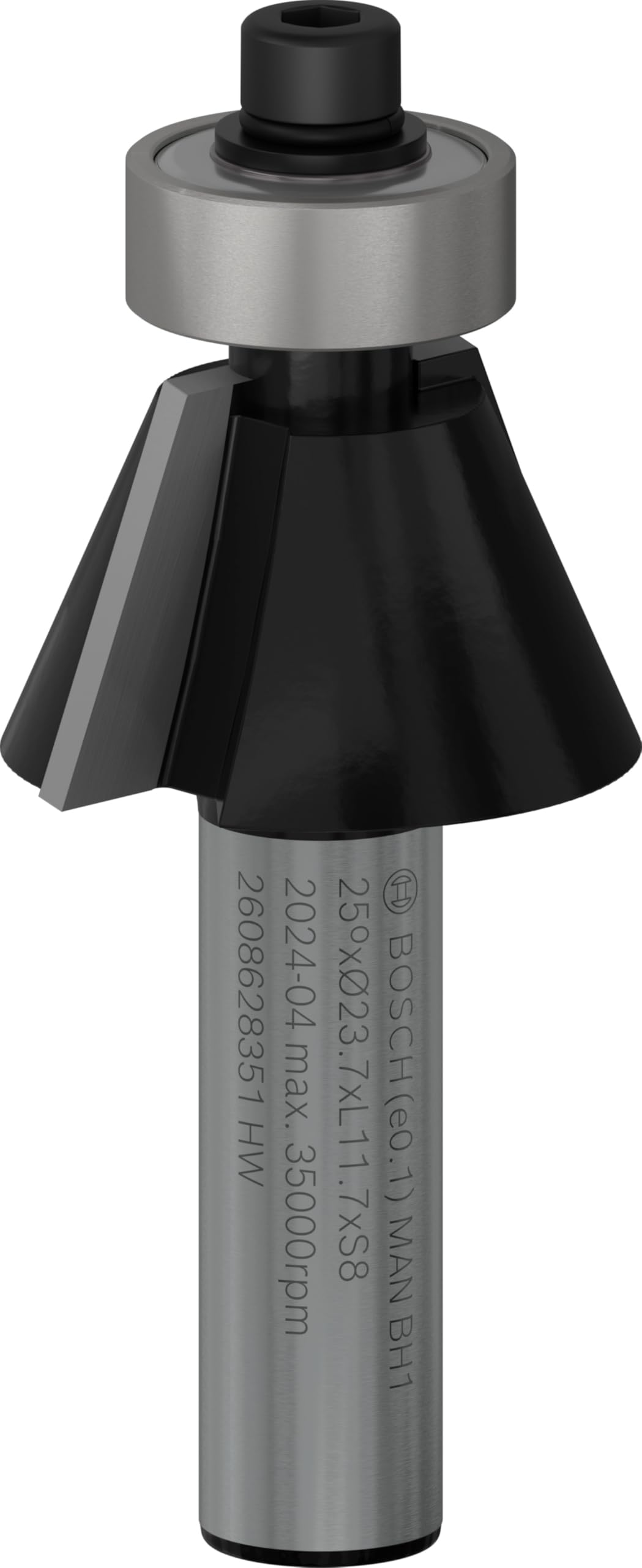 Bosch Professional Fasefräser Standard for Wood (für Holz, Ø 23,7 mm, Arbeitslänge 12 mm, 25° Winkel