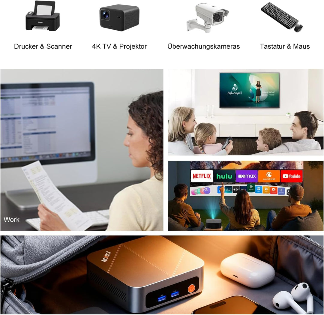 Ninkear Mini PC Win11, Mini Computer mit AMD Ryzen 7430U(Bis zu 4.3 GHz), 16GB DDR4 RAM 512GB SSD Ga