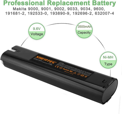 2Packs Shentec NI-MH 3500mAh 9.6V Ersatzakku für Makita Akku 9000 9001 9002 9033 9600 191681-2 19253