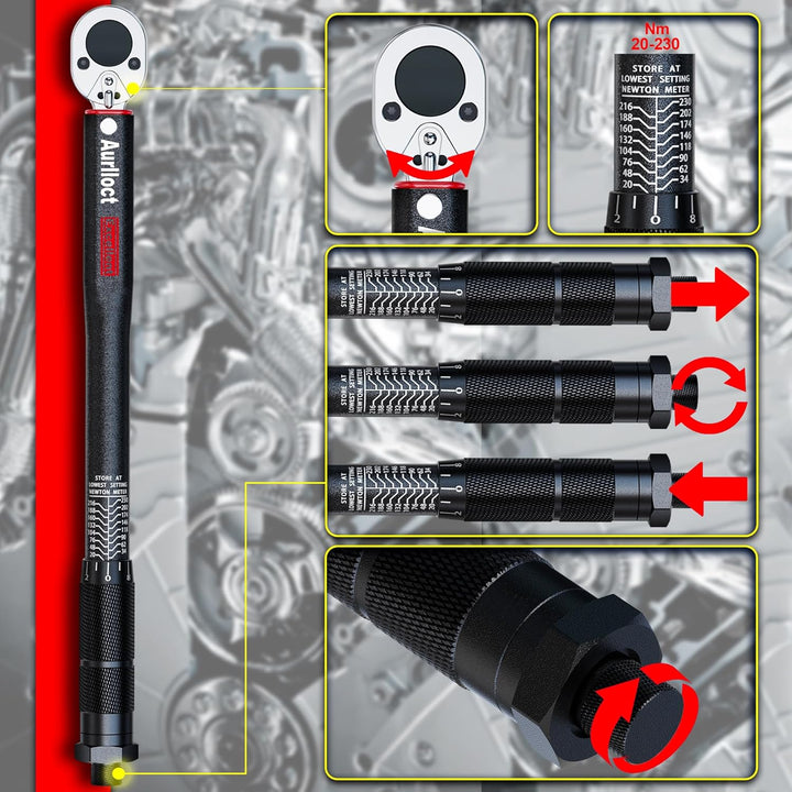 Aurlloct Drehmomentschlüssel 28-210 Nm 1/2 Zoll, Auto & Motorrad, inkl. Verlängerung mit 125 mm und