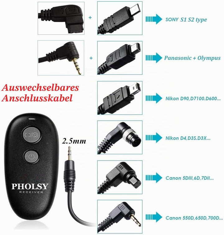 PHOLSY Kabellose Kamera Fernauslöser Auslöser Fernbedienung für Canon R100 R8 R6ii R7 R10 90D 250D 8