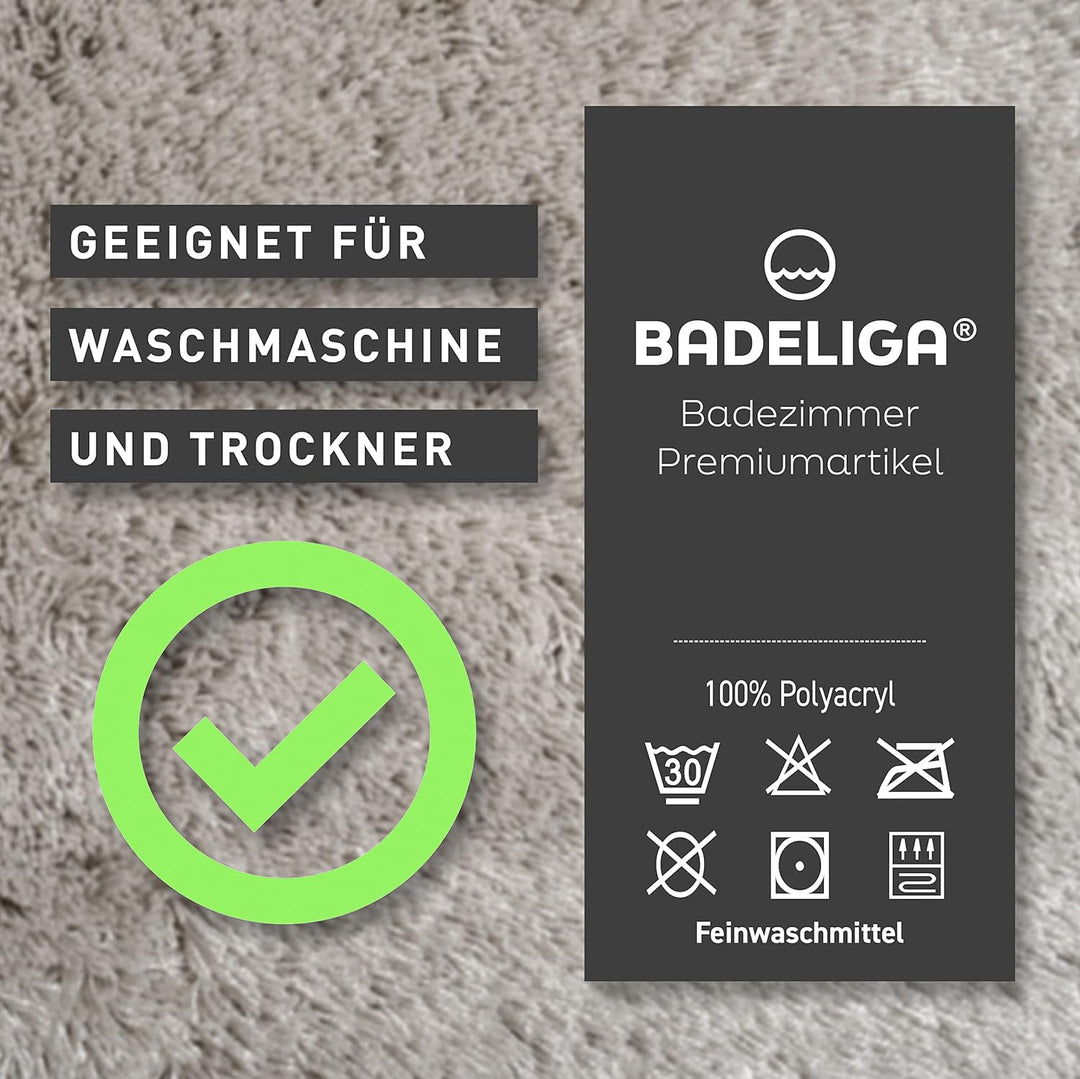 Badeliga® Eck Duschmatte Hellgrau, idealer Duschvorleger für eckige Duschkabinen. Extrem flauschig,