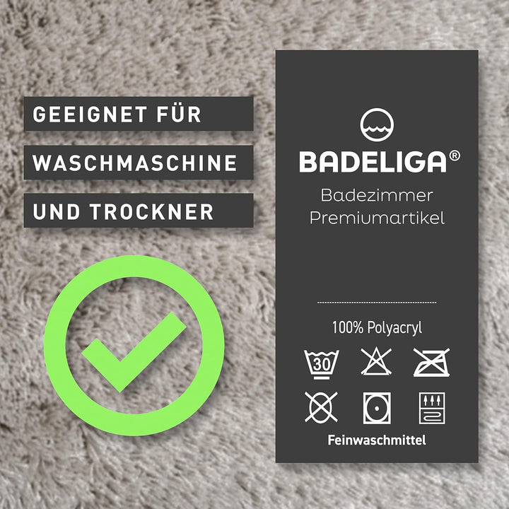Badeliga® Eck Duschmatte Hellgrau, idealer Duschvorleger für eckige Duschkabinen. Extrem flauschig,