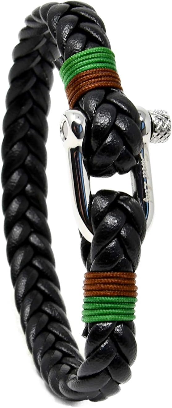 Leder Armband Schwarz für Herren - Handgefertigt - Hochwertiges Echtes leder - Silberpolierter Edels