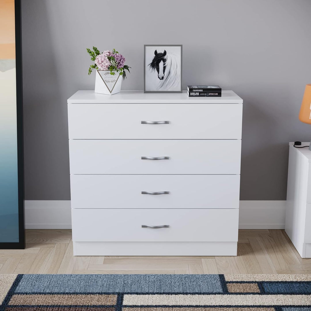 Vida Designs, weisse Kommode mit 4 Schubladen und Metallgriffen, Schlafzimmermöbel, Weiß