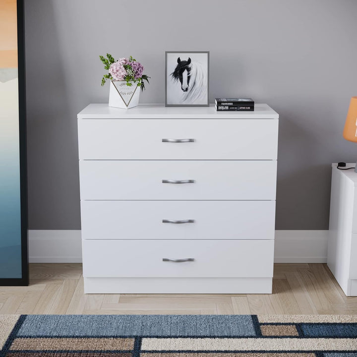 Vida Designs, weisse Kommode mit 4 Schubladen und Metallgriffen, Schlafzimmermöbel, Weiß
