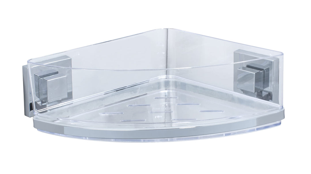WENKO Vacuum-Loc Badezimmer Eckregal Quadro UNO, Mit herausnehmbarer Schale, Befestigen ohne Bohren,