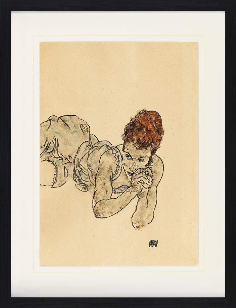 1art1 Egon Schiele Poster Liegende Frau, Zeichnung, 1917 Gerahmtes Bild Mit Edlem Passepartout | Wan