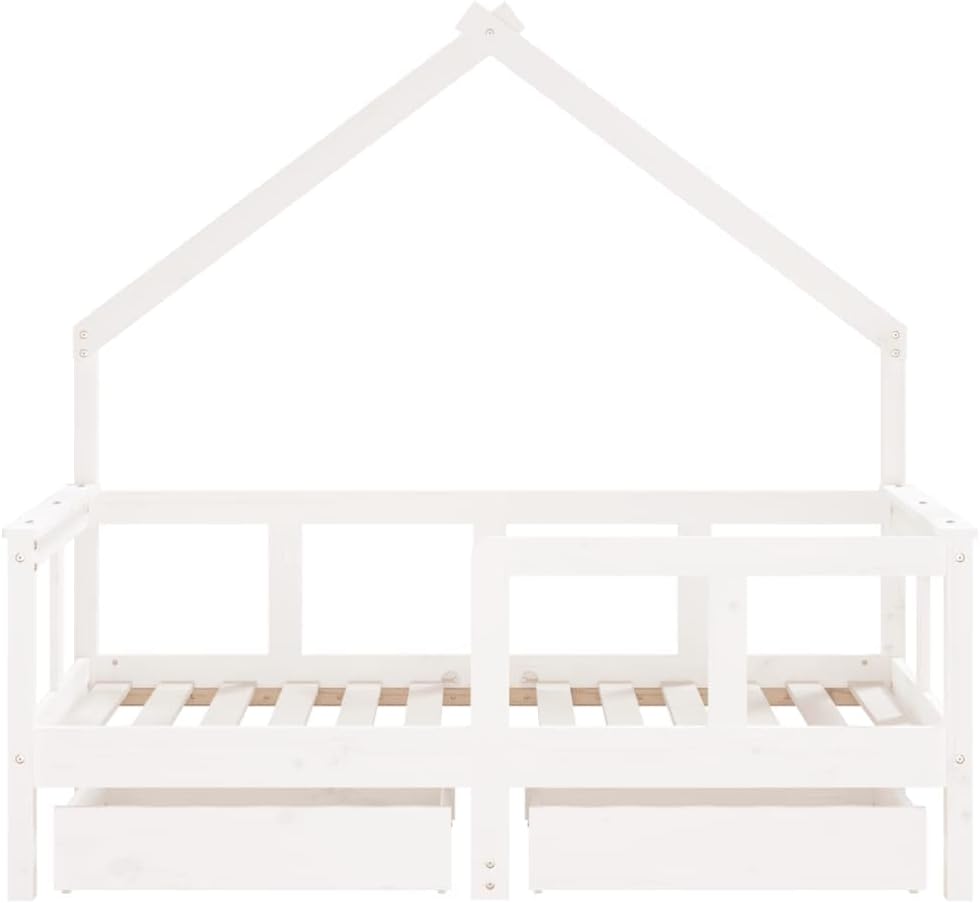 Festnight Hausbett 70x140 cm mit Schubladen ohne Matratze, Kinderbett mit Schubladen, Kinder Haus Be