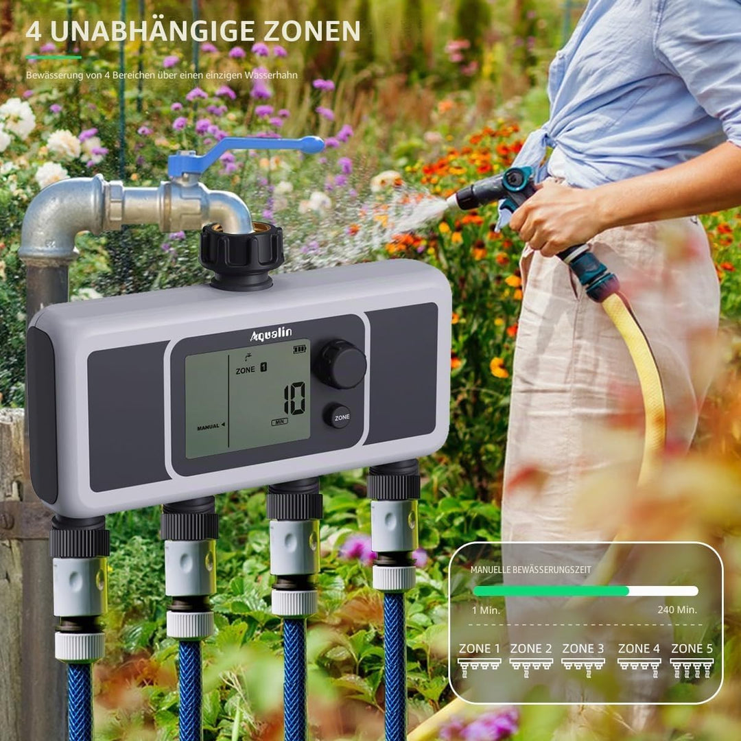 4-Auslass-Wasser-Timer, automatischer Bewässerungsschlauch-Sprinkler-Timer, 4-Zonen-programmierbare