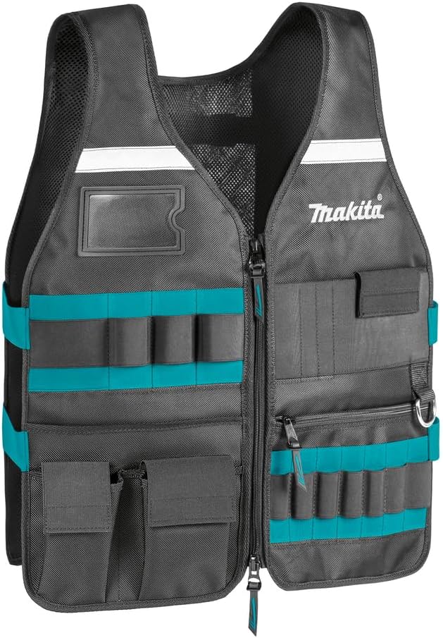 Makita P-72089 Arbeitsweste mit Mehreren Taschen, Schwarz, 25.1 x 20 Inch