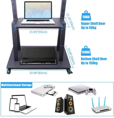 UNHO TV Ständer mit Rollen, TV Standfuss Universal Mobil Wagen, Höhenverstellbar Extra Stabil Fernse
