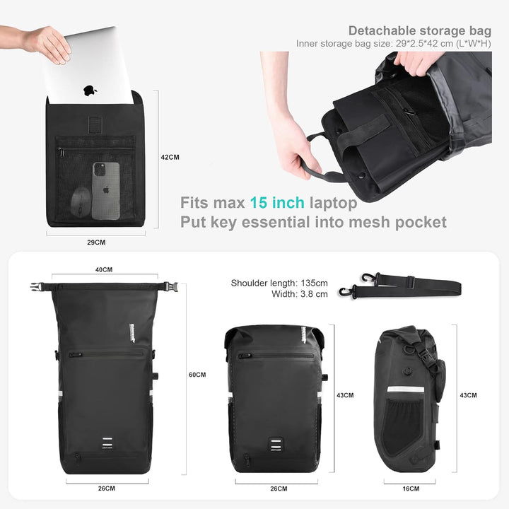 Rhinowalk Fahrrad Gepäckträgertasche Wasserdicht 22L Fahrradtasche Hinterradtasche Gepäckträger Seit