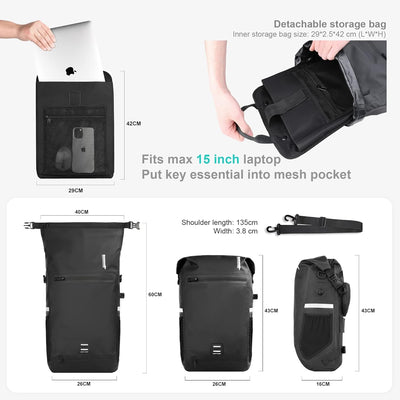 Rhinowalk Fahrrad Gepäckträgertasche Wasserdicht 22L Fahrradtasche Hinterradtasche Gepäckträger Seit