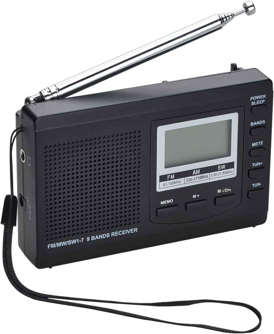 COVVY AM/FM / SW1-7 Tragbarer 9-Band-Radioempfänger mit Lautsprechern und Kopfhörern, ausgezeichnete