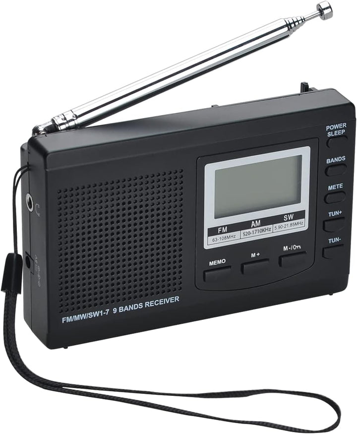 COVVY AM/FM / SW1-7 Tragbarer 9-Band-Radioempfänger mit Lautsprechern und Kopfhörern, ausgezeichnete
