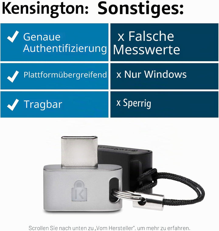Kensington VeriMark Guard USB-C Fingerprint Security Key, FIDO2 WebAuthn/CTAP2 & FIDO U2F, Sicherhei
