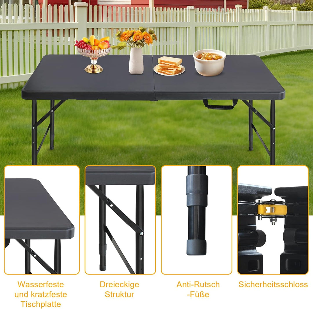 Klapptisch 125x61cm Kunststoff Klappbar Gartentisch Multifunktional Campingtisch mit Griff für BBQ,
