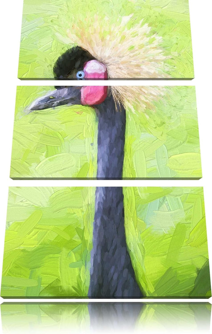 Kronenkranich im Seitenprofil Spezial 3-Teiler Leinwandbild 120x80 Bild auf Leinwand, XXL riesige Bi
