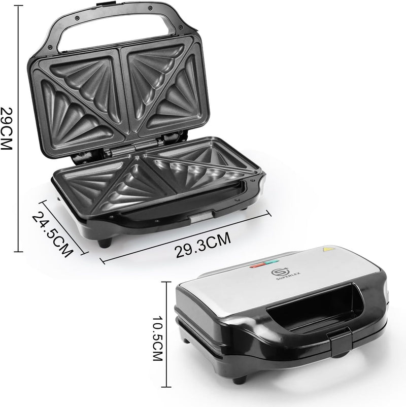 SUPERLEX XL Sandwichmaker 900 W, Sandwichtoaster für 2 Sandwiches mit Antihaftbeschichtung, Doppelse