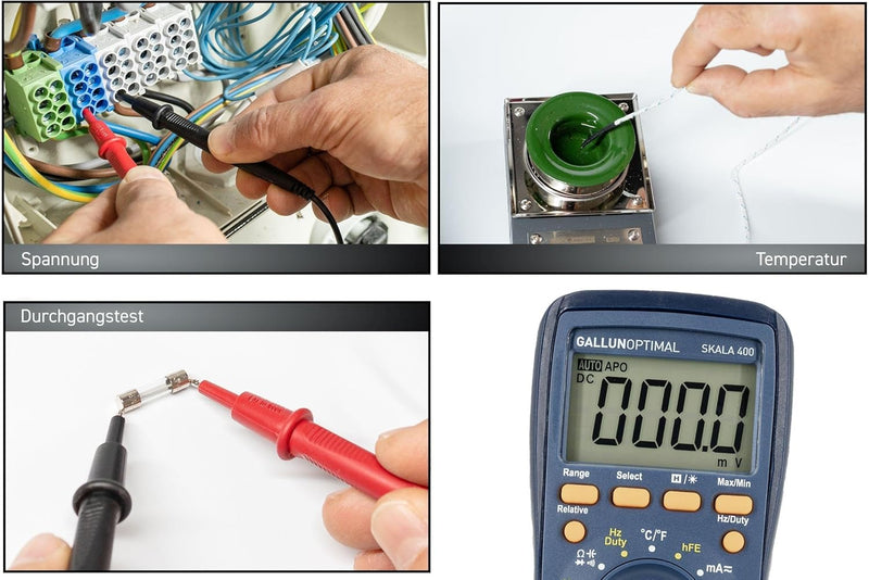 GALLUNOPTIMAL Skala 400 Digital-Multimeter True-RMS mit Temperatur-Messung + AC/DC Multifunktionstes