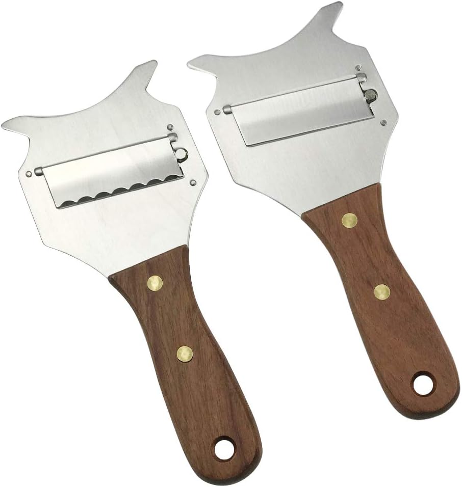 GuDoQi Trüffelhobel, 2 Stück, Schokoladenreibe, Verstellbare Gewellte und Gerade Klingen, Holzgriff,