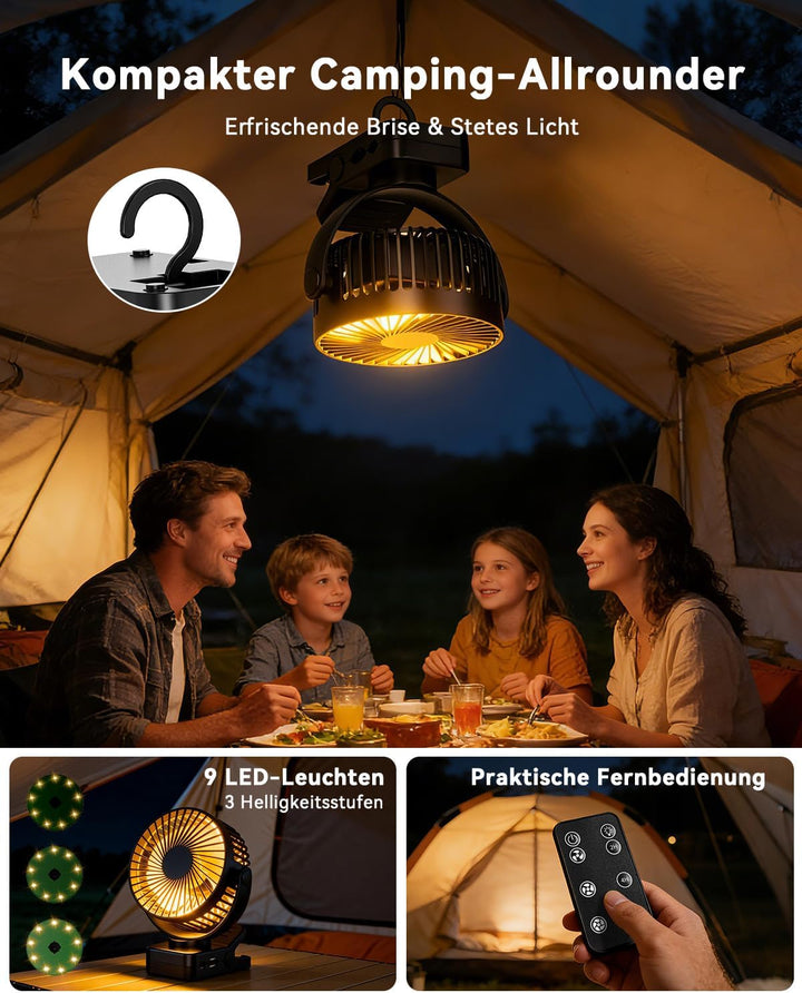 USB Tischventilator Leise mit 12000mAh Akku, Clip Camping Ventilator mit Fernbedienung, Mini Akku Ve