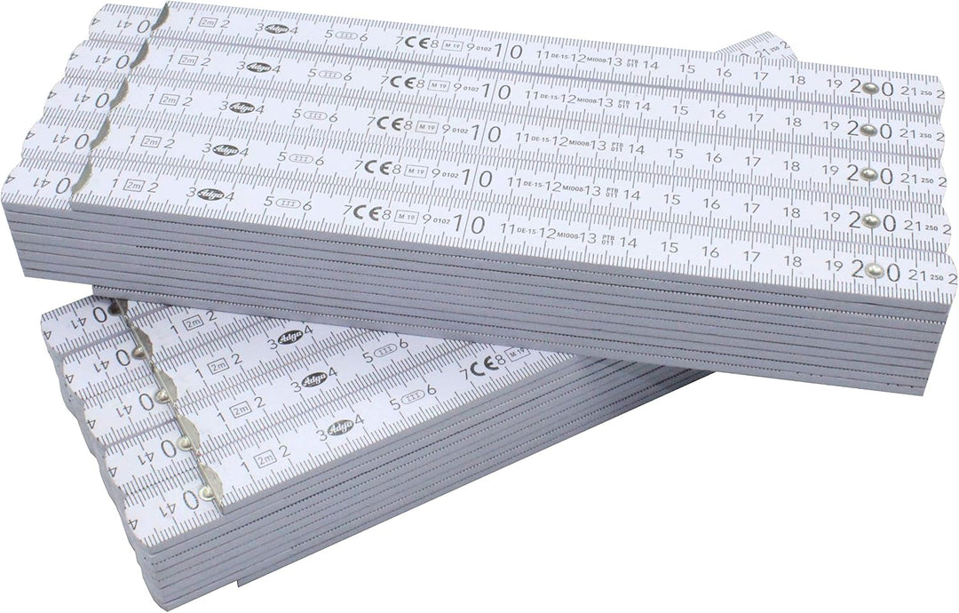 10 Stück Zollstöcke Zollstock 2 Meter mit 90°/180° Winkeleinrastung und Winkelskala (30°/45°/60°/75°