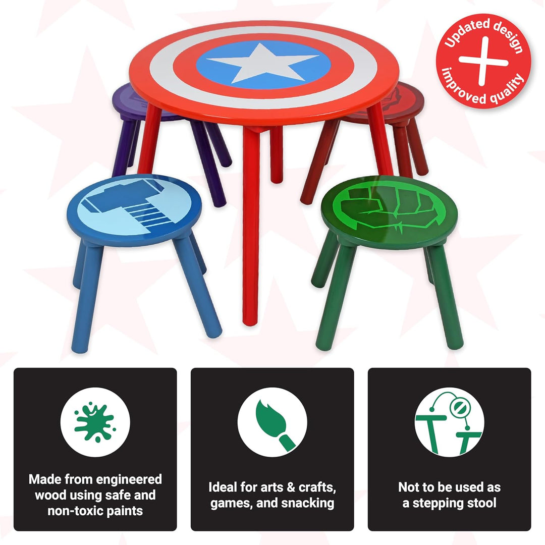 Marvel Avengers Tisch- und Hocker-Set für 4 Personen, hält bis zu 30 kg pro Hocker, perfekt zum Spie