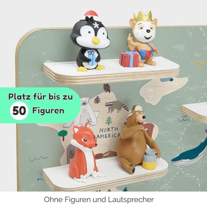 stadtecken Regal für Tonies &amp; Toniebox – Musikbox Wandregal aus 10mm Holz – Platz für 35-50 Figuren