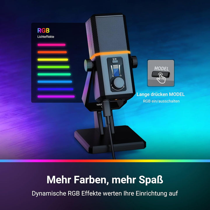 NEEWER RGB USB Mikrofon für Gaming Streaming Podcasts, Nierencharakteristik Kondensator Microphone m