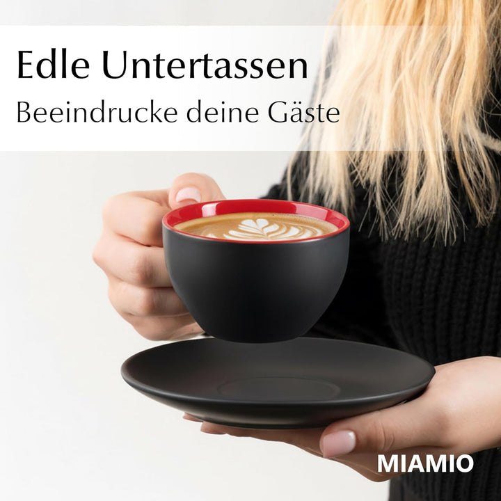 MIAMIO - 6 x 175 ml Tasse Cappuccino Tassen mit Unterteller & Ständer/Cappuccinotassen Set - Le Papi
