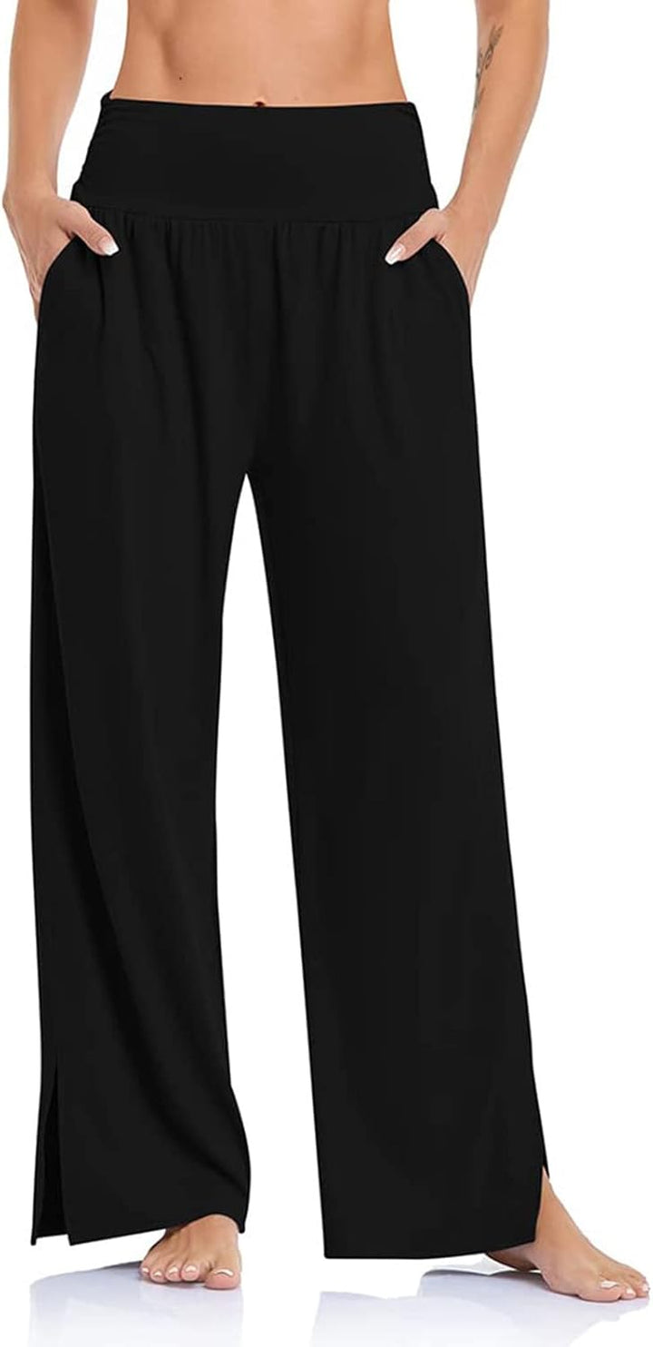 Cegerne Damen Palazzo High Waist Yogahose Stretch Weite Jogginghose Schlitz Sport Activewear Tranini