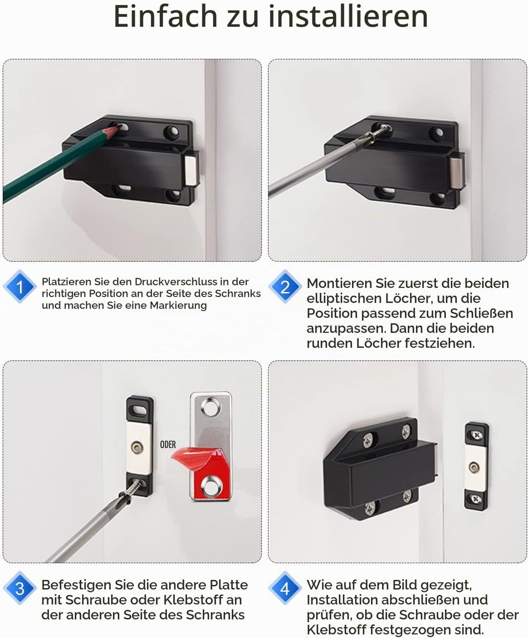 Drucktüröffner Push to Open Magnet Jiayi 4 Stück Heavy Duty Schrank Türöffner Tip On Beschlag Möbel