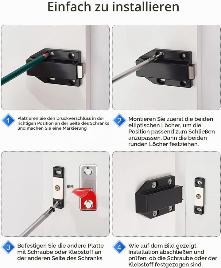 Drucktüröffner Push to Open Magnet Jiayi 4 Stück Heavy Duty Schrank Türöffner Tip On Beschlag Möbel