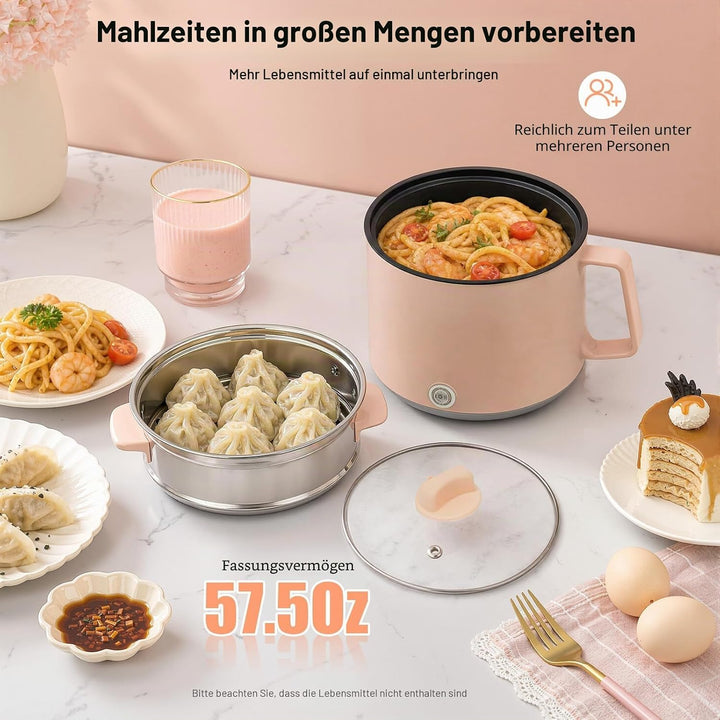 1.7L Elektrische Hot Pot | Mini Multikocher Tragbare Antihaft Topf mit Doppelter Leistungssteuerung,