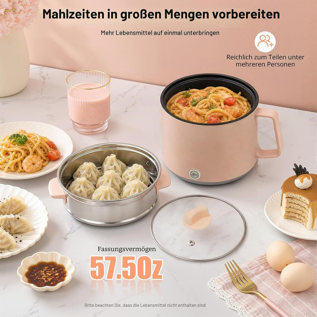 Tragbarer Multifunktions-Reiskocher, 1,7 l Antihaft-Dampfgarer, Mini-Kochtopf, tragbarer Mini-Nudelk