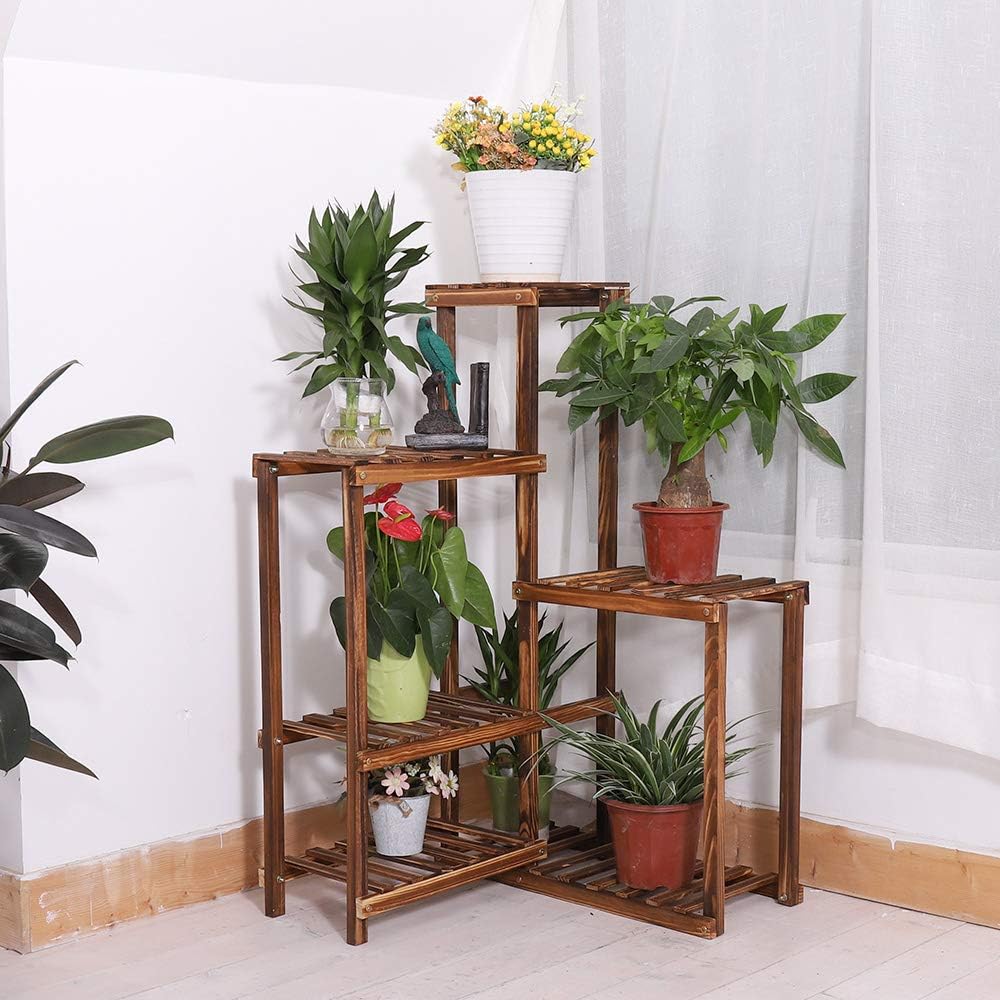 unho Blumenregal Holz 6 Ebenen Blumentreppe Ecke Blumenbank Blumenständer für Innen Balkon Wohzimmer