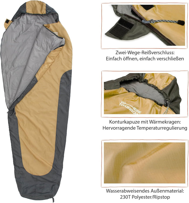 Where Tomorrow Mumienschlafsack Senfgelb / Grau 220x80 cm, Senfgelb / Grau 220x80 cm
